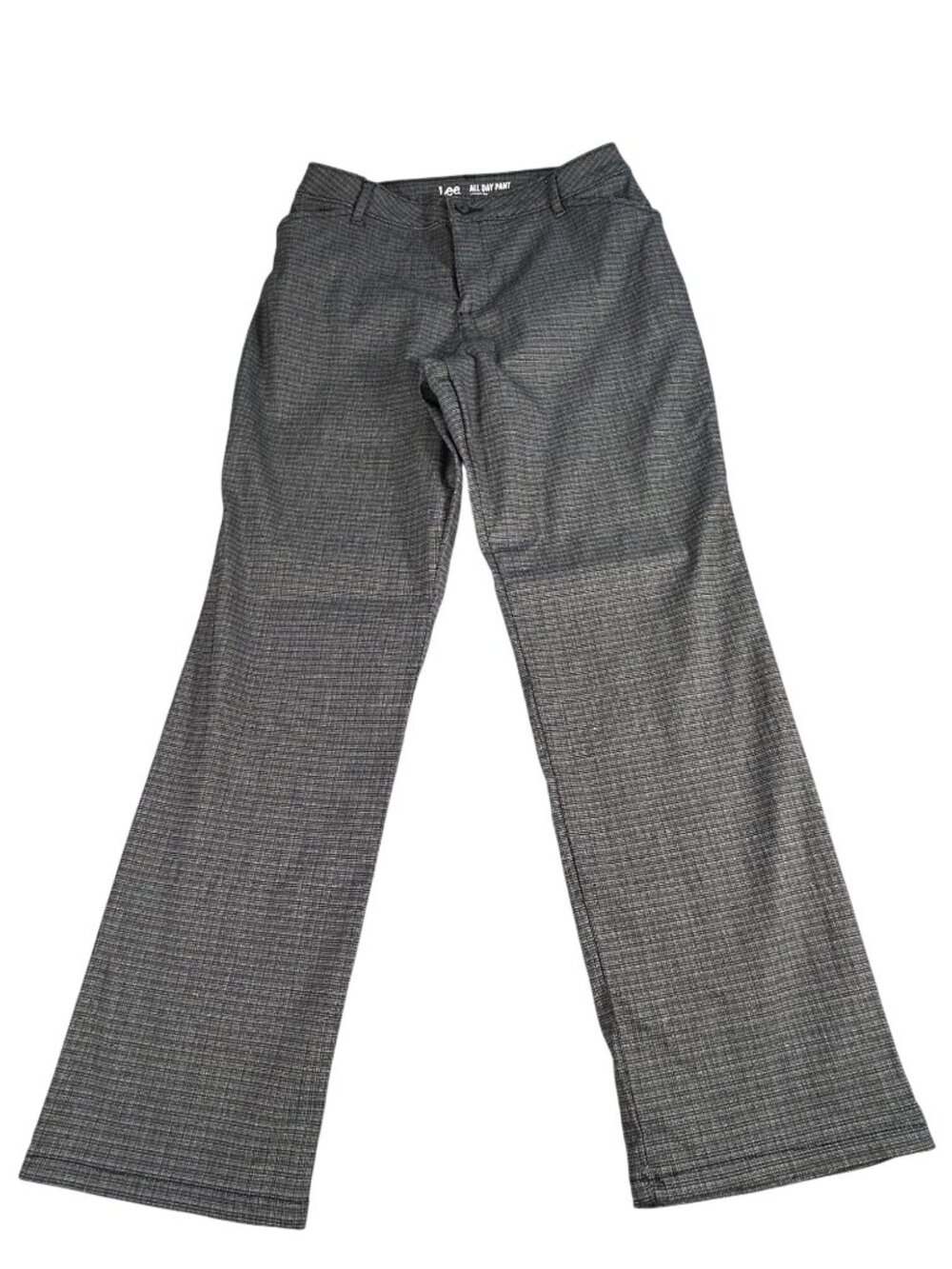 Lee Women's All Day Pant Straight Leg Size 10 Short Black/Gray Checkered Stretch